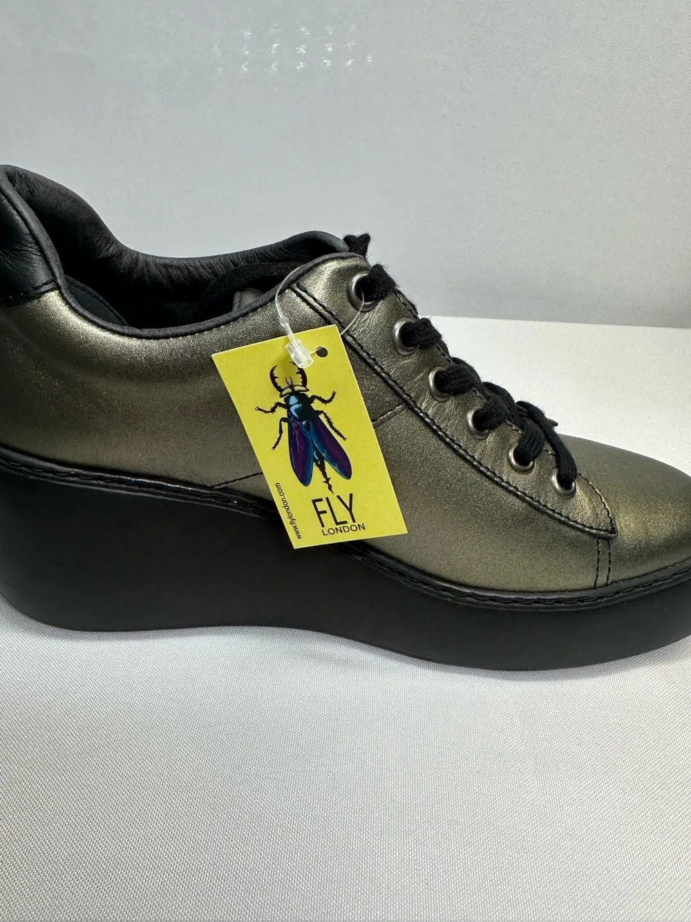 Fly London Women's DIPO580FLY Graphite Platform Wedge Lace-Up Shoe Size 8 EU38